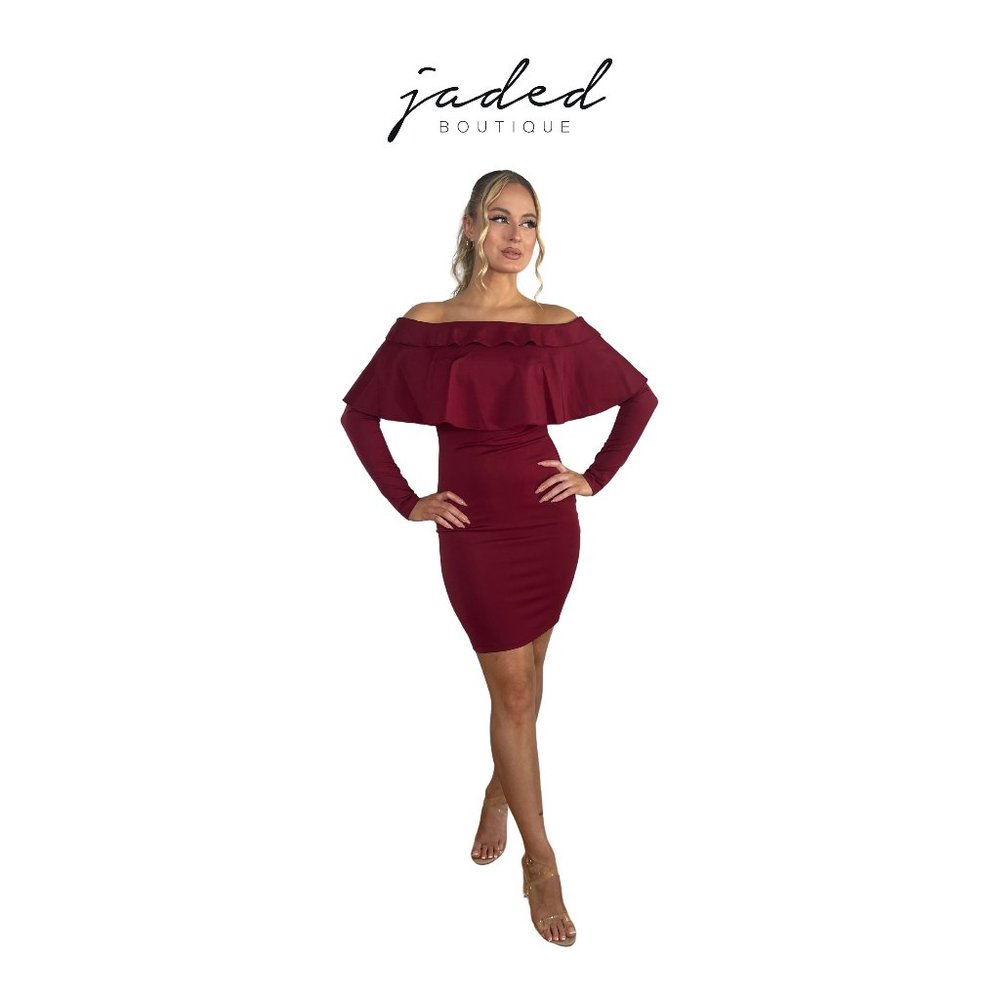 Maroon Off The Shoulder Dress